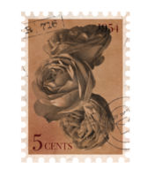 Floral vintage Postage Stamp. Retro Printable post stamp with flowers of Roses. Aesthetic cutout Scrapbooking elements for wedding invitations, notebooks, journals, greeting cards, wrapping paper png