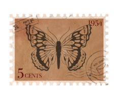 Vintage Postage Stamp with Butterfly. Retro Printable post stamp. Aesthetic cutout Scrapbooking elements for wedding invitations, notebooks, journals, greeting cards, wrapping paper png