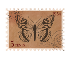 selo vintage com borboleta. selo de postagem imprimível retrô. elementos de scrapbooking de recorte estético para convites de casamento, cadernos, diários, cartões comemorativos, papel de embrulho png