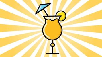 un verre avec un cocktail alcoolisé au citron avec une paille sur fond de rayons de soleil abstraits jaunes. vidéo 4k, conception de mouvement video