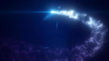 Cometa de partículas mágicas de energía brillante azul abstracta que vuela a lo largo de la línea de ruta futurista de alta tecnología. video 4k, diseño de movimiento