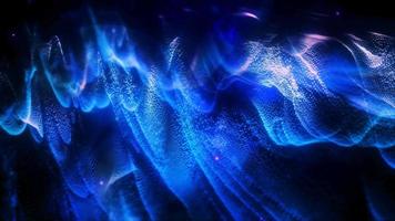 Abstract moving blue futuristic landscape of particles and dots of energetic magic with glow and blur effect, abstract background. Video 4k, motion design