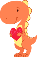 An illustration of a dinosaur in orange with a heart. png