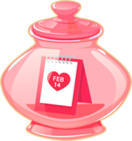 Sticker of a glass pink jar with a calendar February 14. Love holiday Valentine's day. png