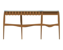 Folding wood table three-quarter view in realistic style. Turquoise table top. Home wooden furniture design. Colorful PNG illustration.