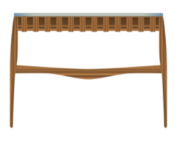 Vorderansicht des klappbaren Holztisches im realistischen Stil. türkisfarbene Tischplatte. Design von Holzmöbeln für zu Hause. bunte png-illustration. png