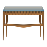 Folding wood table top view in realistic style. Turquoise table top. Home wooden furniture design. Colorful PNG illustration.