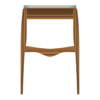 vue latérale de la table en bois pliante dans un style réaliste. dessus de table turquoise. conception de meubles en bois pour la maison. illustration png colorée.