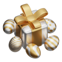 boîte cadeau oeuf de pâques or illustration isométrique 3d png