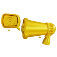 megafone dourado da ilustração 3d e promoção financeira png