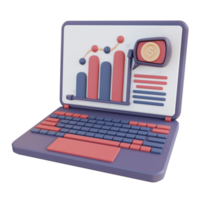 3D Illustration laptop showing graphic financial data png