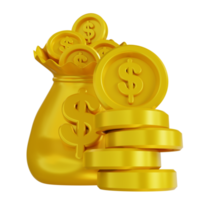 3d illustration of money bag and pile of money png