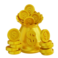 3d illustration of money bag and pile of money png