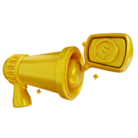 3D Illustration golden megaphone and financial promotion png