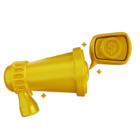 3D Illustration golden megaphone and financial promotion png