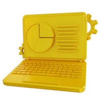 3d illustration golden laptop report data png