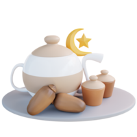 3D Illustration breaking the fast with a drink and dates png