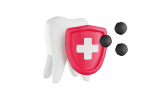 ícone 3d com um dente branco atrás de um escudo vermelho com proteção contra germes png