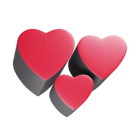 trois coeurs rouges saint valentin rendu 3d. png