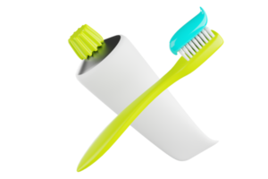 icône d'une brosse à dents verte avec de la pâte bleue et un tube 3d png