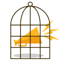 Yellow Megaphone in metal cage, Flat design png