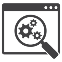 magnifying glass with gears in web browser icon png