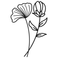 mão de ramo floral desenhada com folhas e flores png