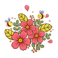 Beuatiful Flower Bouquet  with Cute Bee png