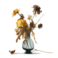 withered flowers in a vase Transparent background. for decorating projects. unrequited sadness concept isolated png