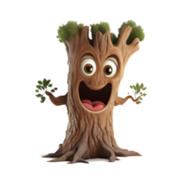 Happy kind tree cartoon character on transparent background. for decorating projects png