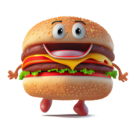 glückliche freundliche hamburger-zeichentrickfigur auf transparentem hintergrund. für Dekorationsprojekte png