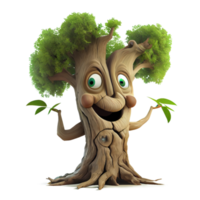 personagem de desenho animado de árvore gentil feliz em fundo transparente. para projetos de decoração png