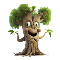 Happy kind tree cartoon character on transparent background. for decorating projects png