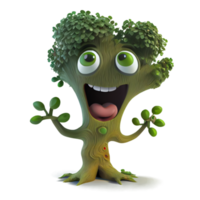 Happy kind tree cartoon character on transparent background. for decorating projects png