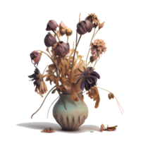 withered flowers in a vase Transparent background. for decorating projects. unrequited sadness concept isolated png