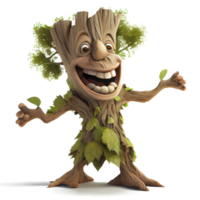 personaje de dibujos animados de árbol amable feliz sobre fondo transparente. para proyectos de decoración png