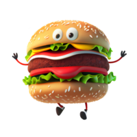 glückliche freundliche hamburger-zeichentrickfigur auf transparentem hintergrund. für Dekorationsprojekte png