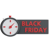 3d rendering black friday banner with stopwatch isolated png