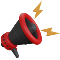 3d rendering megaphone with lightning isolated png