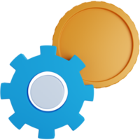 3d rendering coin with gear settings isolated png