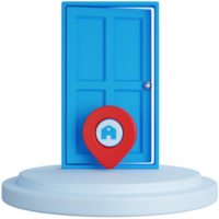 3d rendering blue door with pin point map in front isolated png