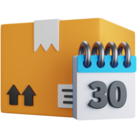 Caja de envío de renderizado 3d con calendario aislado png