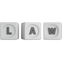 3d rendering White dice with Law written isolated png
