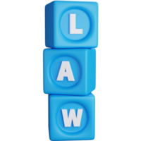 3d rendering dice with the letters law isolated png