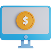 3d rendering computer with dollar coins isolated png