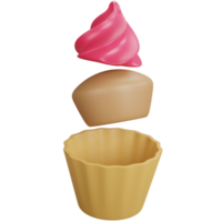 3d rendering floating strawberry cupcakes isolated png