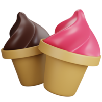 Representación 3d de dos conos de helado de chocolate y fresa aislados png