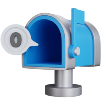 3D-Rendering-Mailbox mit Benachrichtigung über die Anzahl der leeren Nachrichten isoliert png