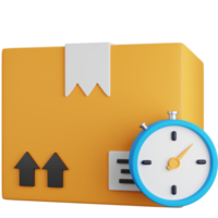 3d rendering shipping box with stopwatch isolated png