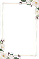 acuarela dibujada a mano flor de magnolia blanca y ramo de rama de hoja verde tarjeta de invitación de boda png